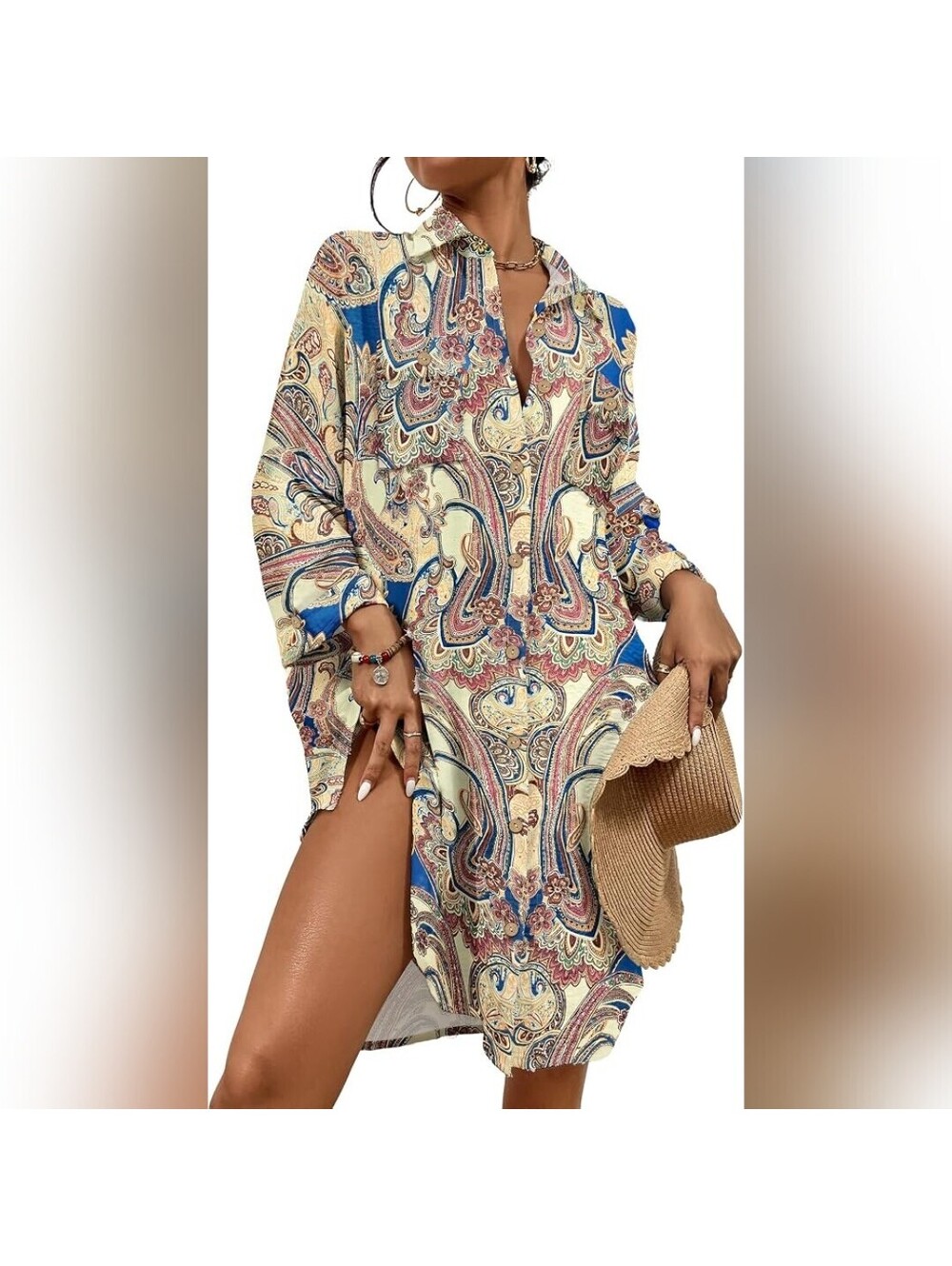 NWT Bsubseach Modern Button Down Shirt Dress or Cover Up Blouse, XS